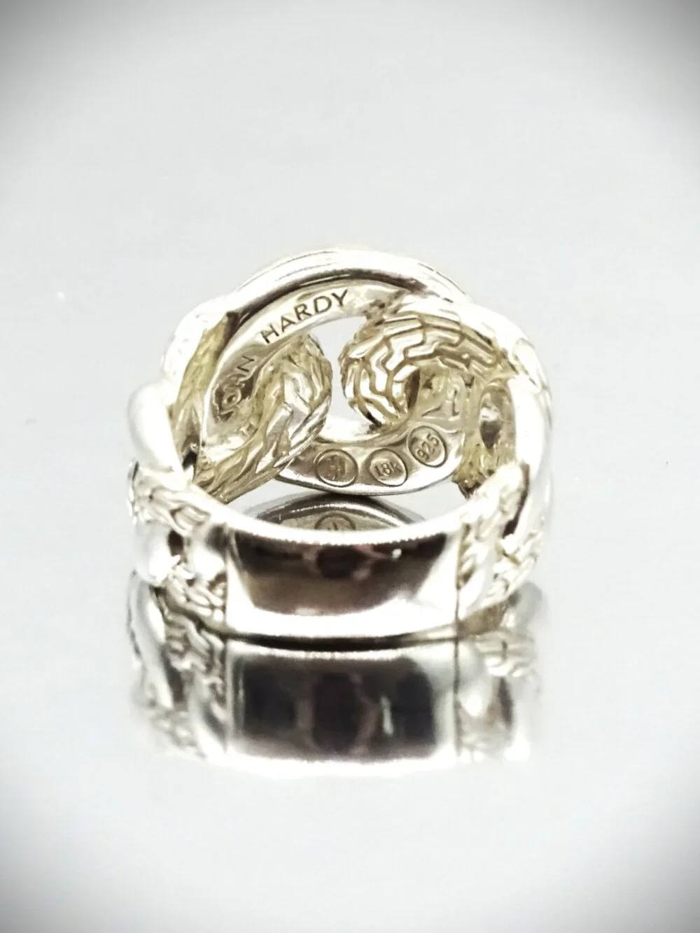 JOHN HARDY Chain Collection Sterling Silver 18K Yellow Gold  Ring Size 8.5